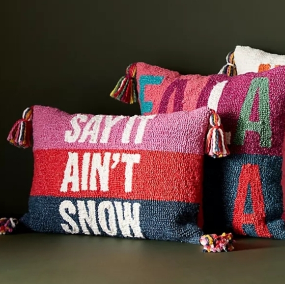 Anthropologie Season's Greetings Hooked Pillow- multi-colored - Picture 3 of 13